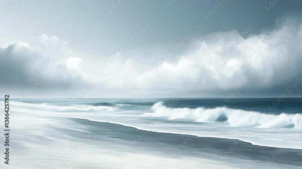 Fototapeta premium Serene Ocean Waves with Soft Clouds in a Calm Waterscape 