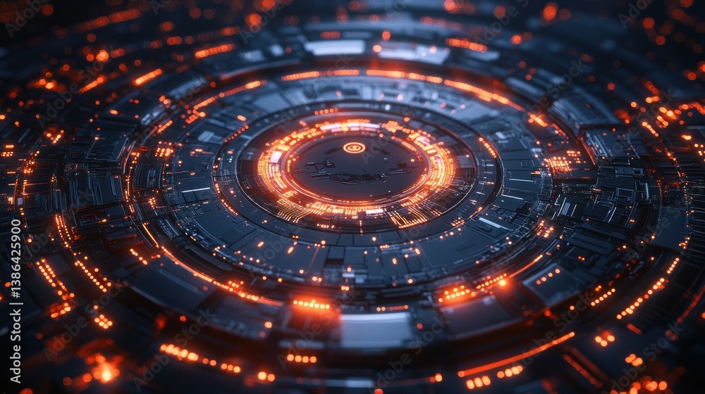 Abstract Futuristic Technology Background: Glowing Circuitry