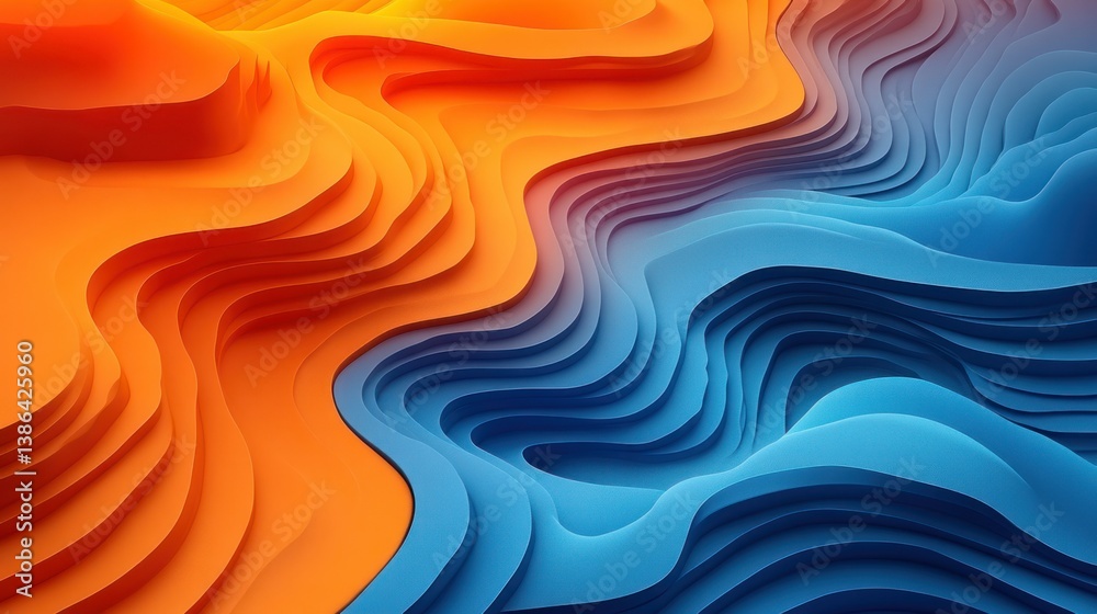 Abstract 3D Landscape: Blue and Orange Waves