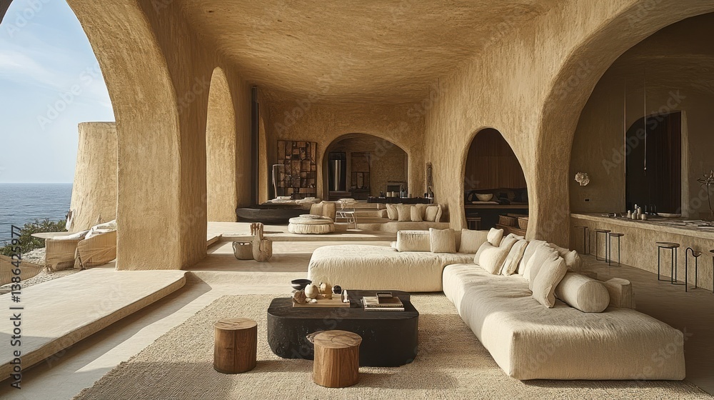 Coastal Villa's Breathtaking Living Room with Ocean View