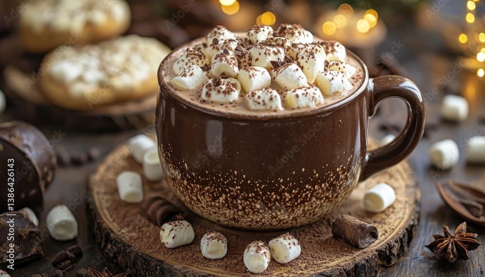 Warm Cozy Hot Chocolate with Marshmallows, Delightful Winter Treat