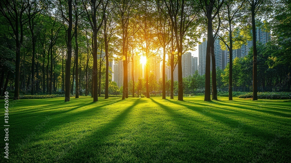 Urban Oasis: Sunset Serenity in a City Park