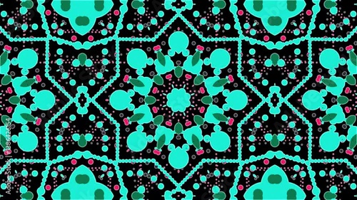 Abstract kaleidoscope pattern teal green pink black