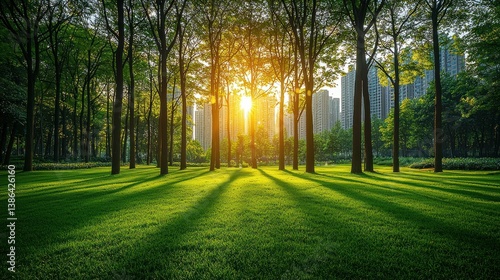 Obraz na płótnie Urban Oasis: Sunset Serenity in a City Park w salonie