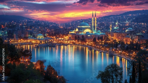 Obraz na płótnie Adana's Majestic Mosque at Sunset: A Breathtaking Panorama w salonie