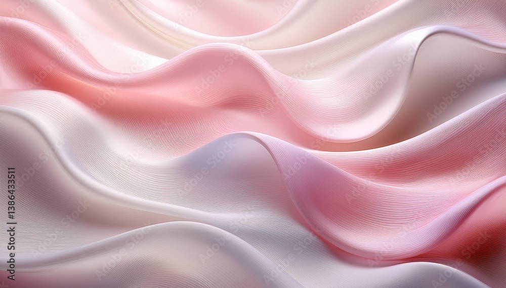 Obraz premium パールのような白と儚げなピンクがゆるやかに織りなすグラデーションに、穏やかな波紋のテクスチャと微光が重なり、洗練された静けさが広がる。