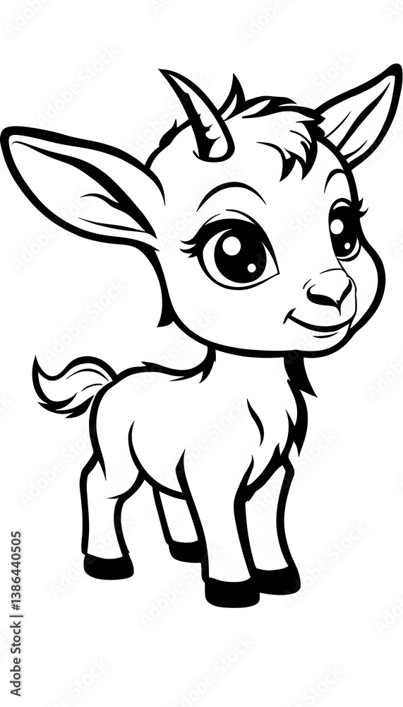 Obraz premium Black-and-White Line Drawing Of A Playful Baby Goat