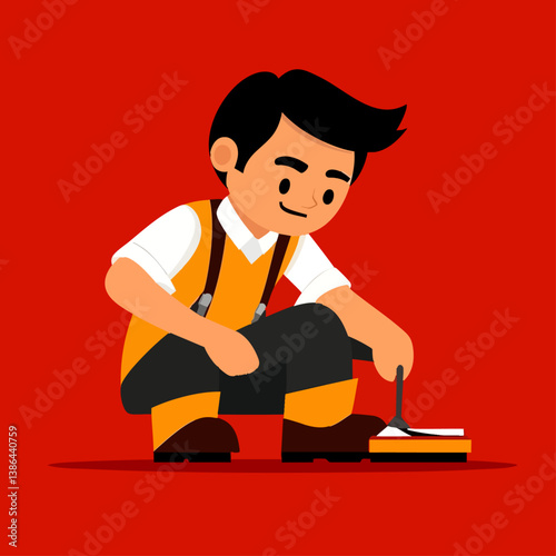 A crafty vector illustration of a shoemaker repairing a fine leather shoe