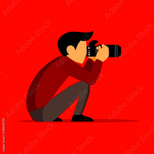 A creative vector illustration of a photographer capturing the perfect shot