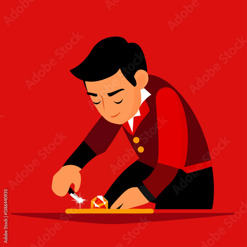 A dazzling vector illustration of a jeweler polishing a sparkling gemstone