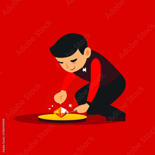 A dazzling vector illustration of a jeweler polishing a sparkling gemstone