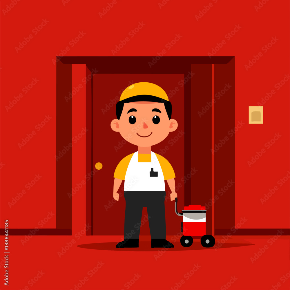 A diligent vector illustration of a janitor keeping the halls spotless A diligent vector illustration of a janitor keeping the halls spotless