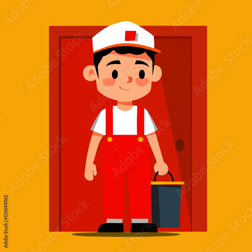 A diligent vector illustration of a janitor keeping the halls spotless