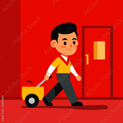 A diligent vector illustration of a janitor keeping the halls spotless