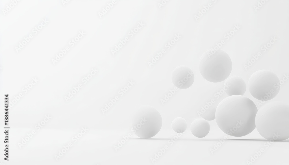 A minimalist composition featuring white spheres scattered across a soft, white background, creating a serene and modern aesthetic ideal for abstract art or design projects A minimalist composition featuring white spheres scattered across a soft, white background, creating a serene and modern aesthetic ideal for abstract art or design projects