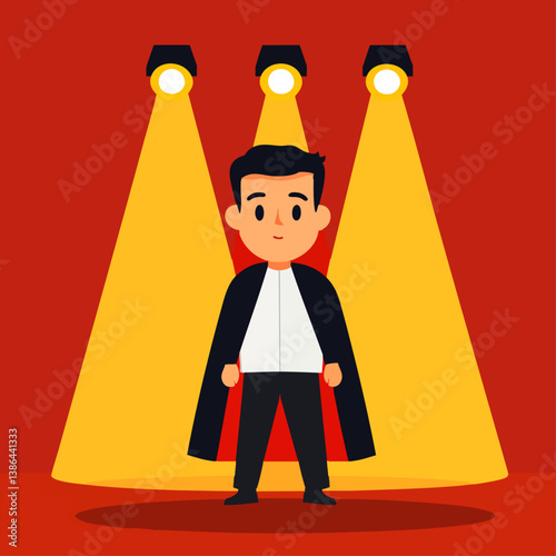 A dramatic vector illustration of an actor on stage under bright spotlights