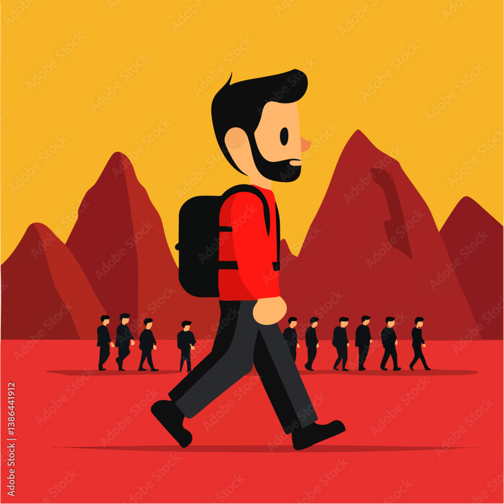 Obraz premium A helpful vector illustration of a guide leading a group through a scenic trail