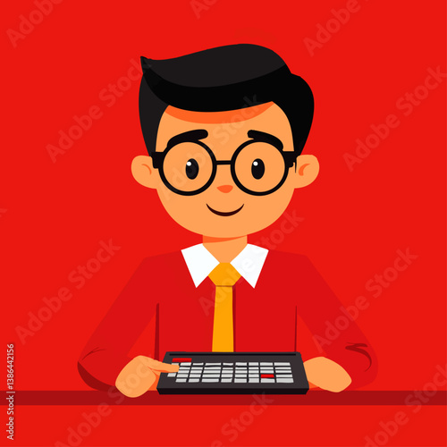 A meticulous vector illustration of an accountant calculating numbers with precision