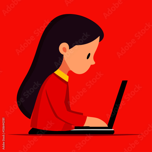 A modern vector illustration of a blogger typing away on a laptop