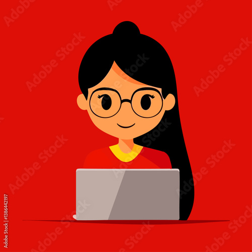 A modern vector illustration of a blogger typing away on a laptop