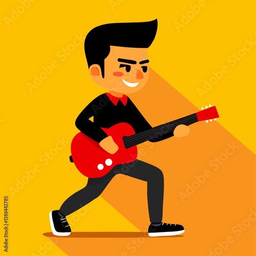 A rhythmic vector illustration of a musician playing a guitar with passion