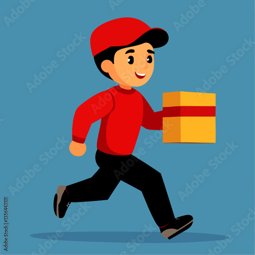 A speedy vector illustration of a courier rushing with an important package