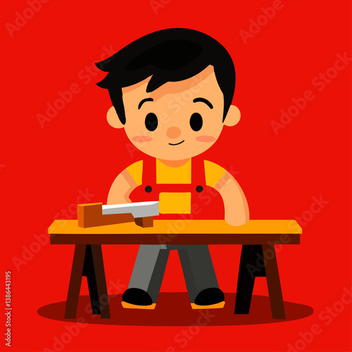 A sturdy vector illustration of a carpenter crafting a wooden masterpiece