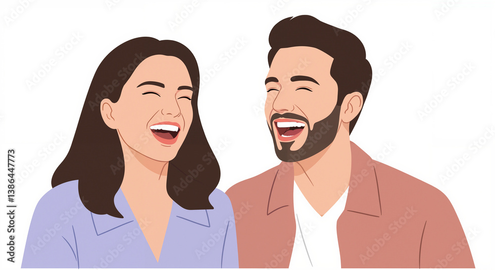 Fototapeta premium Happy couple laughing together on a bright background
