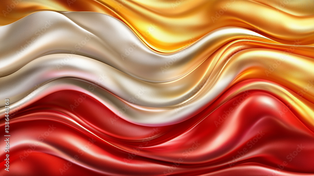 beautiful mix of gold, red, and silver waves creates stunning abstract background, evoking sense of elegance and fluidity. smooth textures and vibrant colors blend harmoniously, making it perfect