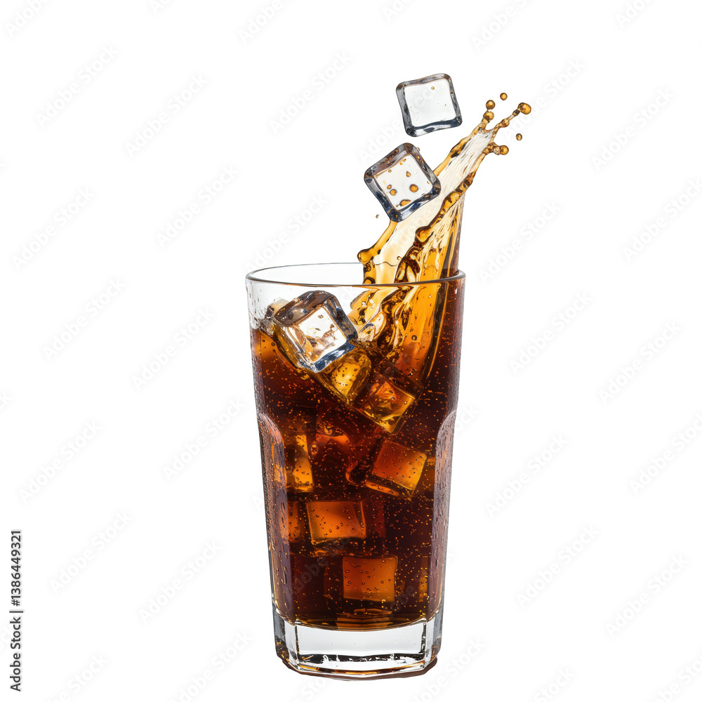Ice Cubes Splashing into a Glass of Cola. Ice Cubes Splashing into a Glass of Cola.