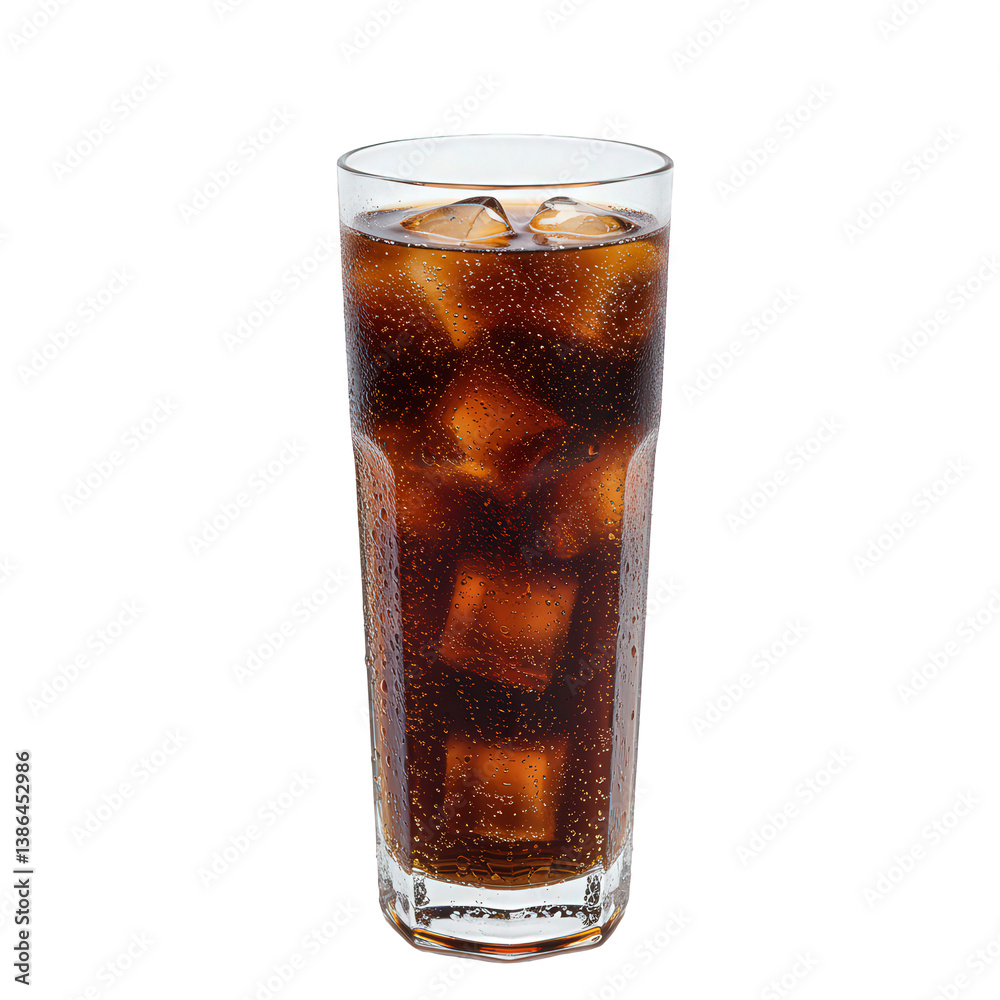 Ice-cold cola with condensation in a tall glass. Ice-cold cola with condensation in a tall glass.