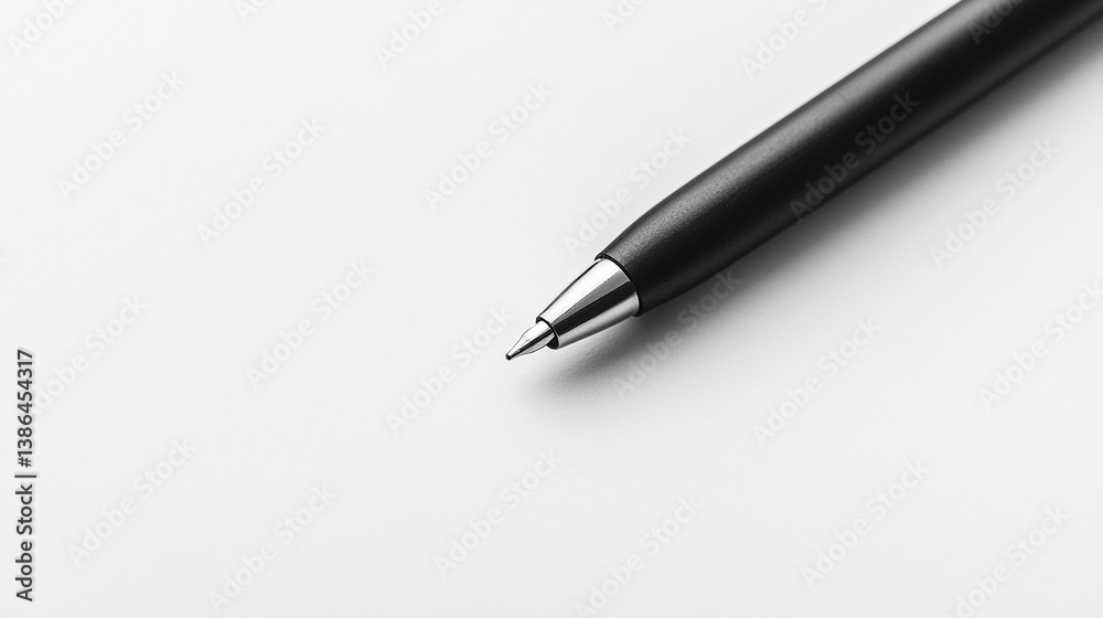 Simple black ballpoint pen placed neatly on a white Simple black ballpoint pen placed neatly on a white