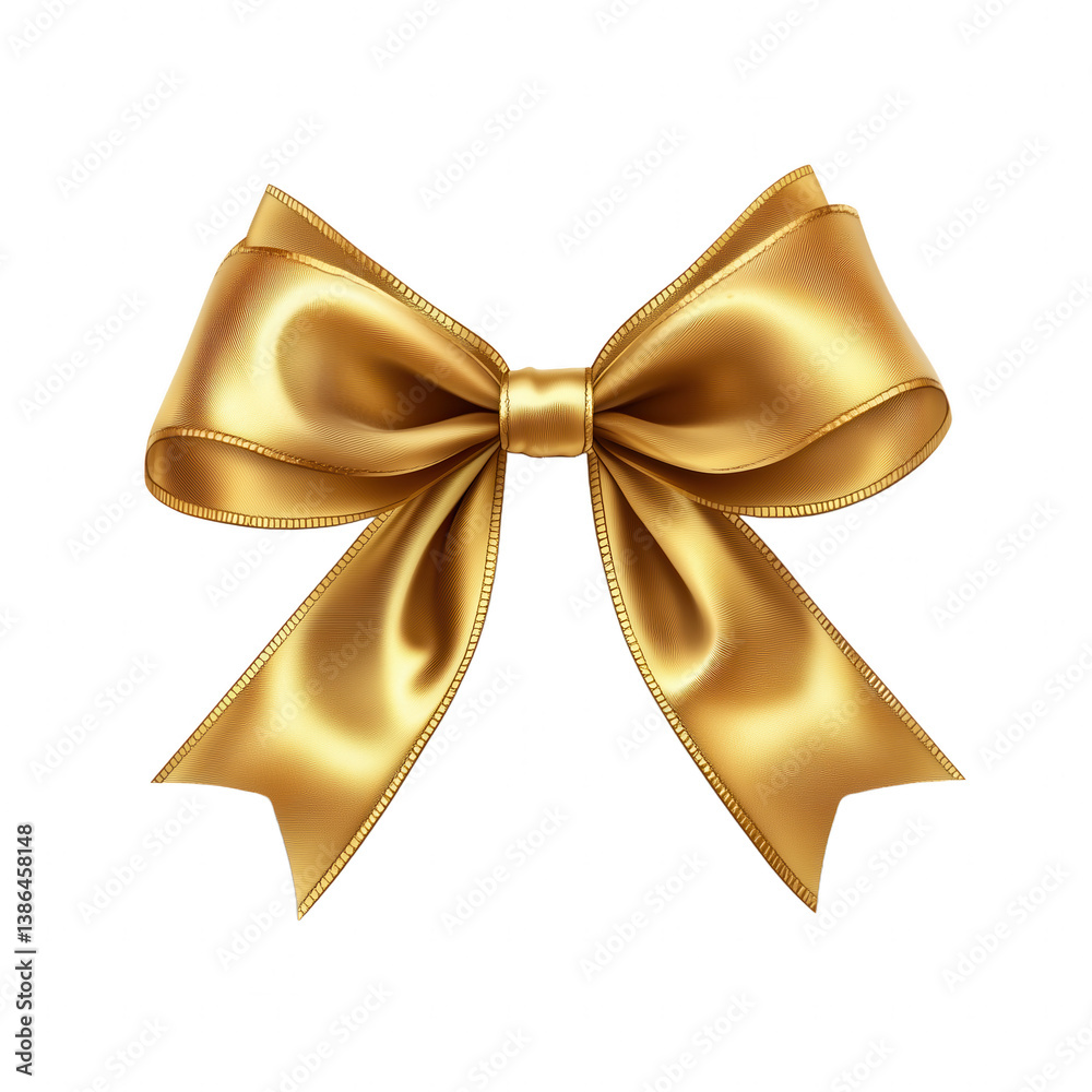 Golden bow with symmetrical ribbons and dotted edges on transparent background Golden bow with symmetrical ribbons and dotted edges on transparent background