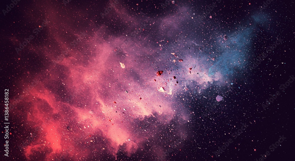 Fototapeta premium Cosmic Nebula Vibrant Pink and Blue Galaxy with Interstellar Dust and Stars