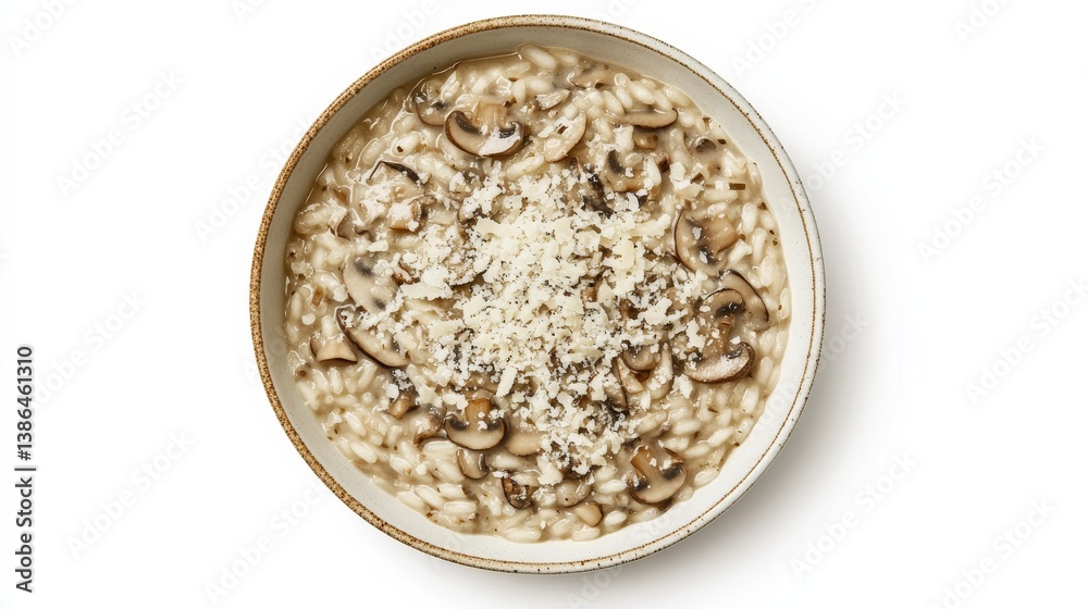A creamy mushroom risotto with Parmesan cheese. Featuring warmth and richness A creamy mushroom risotto with Parmesan cheese. Featuring warmth and richness