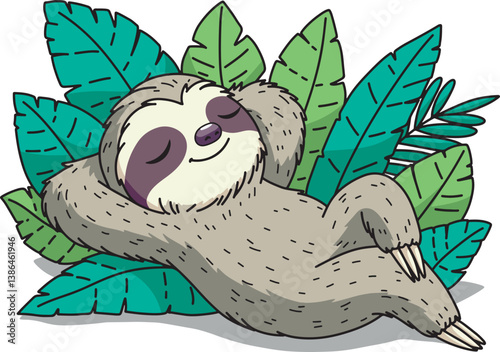 Cute sloth relaxing cartoon illustration