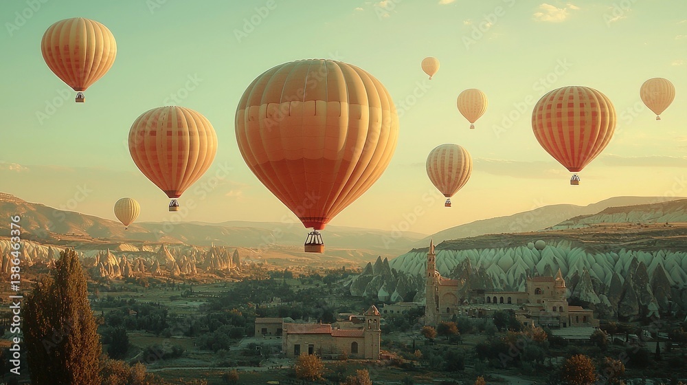 Obraz premium Cappadocia Hot Air Balloon Ride: A Magical Sunrise Experience over Surreal Landscapes