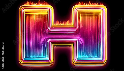 Fiery, vibrant letter H with neon glow and flame effect