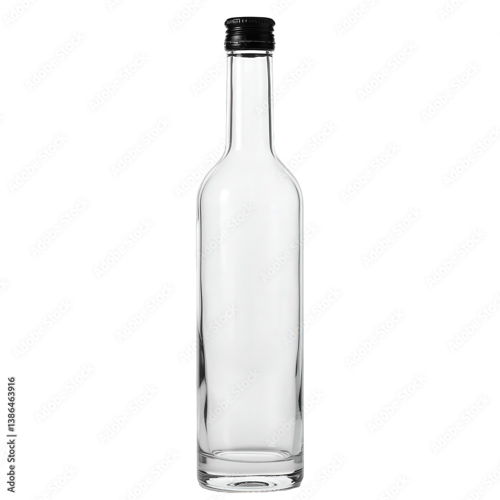 Tall, Sleek Glass Bottle with Black Screw Cap. Tall, Sleek Glass Bottle with Black Screw Cap.