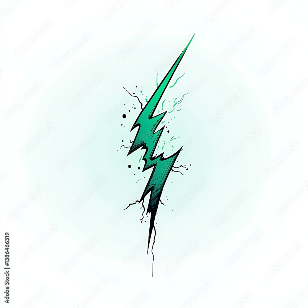 Obraz premium Modern Lightning Bolt Design Dark Outline on green Background
