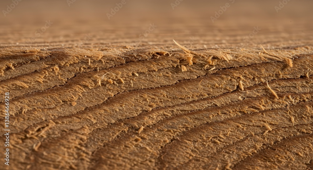 Fototapeta premium Rough natural fibrous wooden surface with visible intricate grain patterns and small splinters, concept for carpentry projects, natural product packaging and rustic design elements