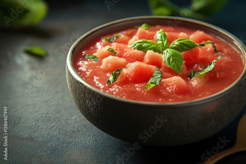 Refreshing and Colorful Bowl of Tomato and Watermelon Gazpacho Perfect for Summer Gatherings