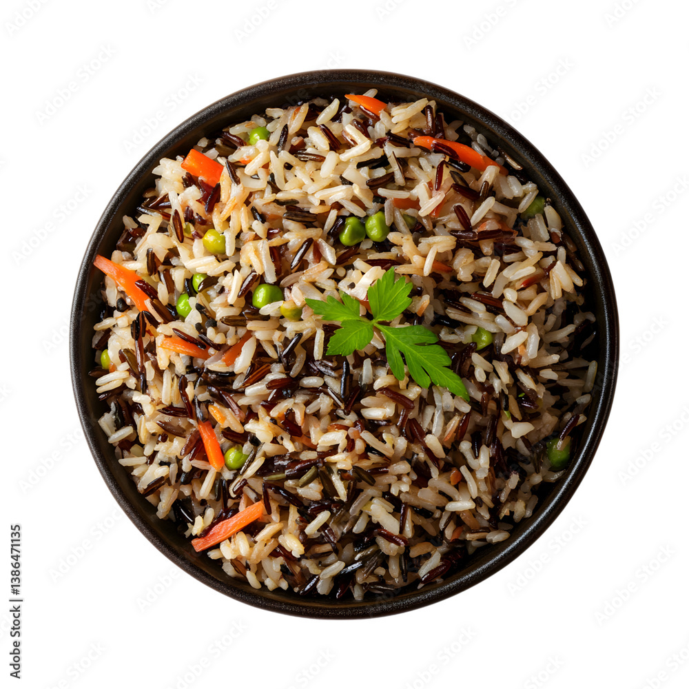 Bowl of Wild Rice Pilaf with Carrots and Vegetables Isolated on Transparent Background Bowl of Wild Rice Pilaf with Carrots and Vegetables Isolated on Transparent Background