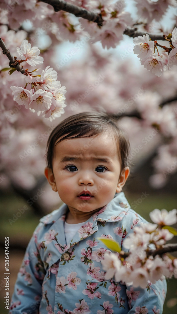 Cute Baby Peeking Out from Cherry Blossoms Cute Baby Peeking Out from Cherry Blossoms