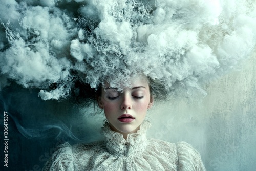 Metaphorical solvent inhalation emotions of a mental illusion. Symptoms of mental illness. Brain fog. Hallucination - due to solvent inhalation: abstract image of well-being. Visual distorti.