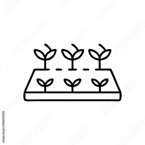 Seedlings growing in greenhouse icon, black and white, eco farming concept
