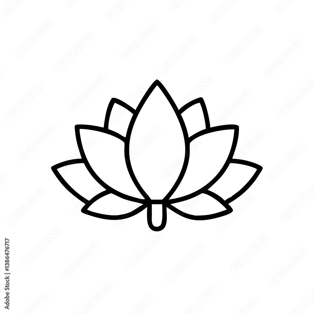 Lotus flower line art, black on white, sacred spiritual symbol for purity and peace Lotus flower line art, black on white, sacred spiritual symbol for purity and peace