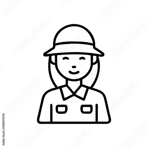 Female zookeeper in helmet, outline icon representing animal care