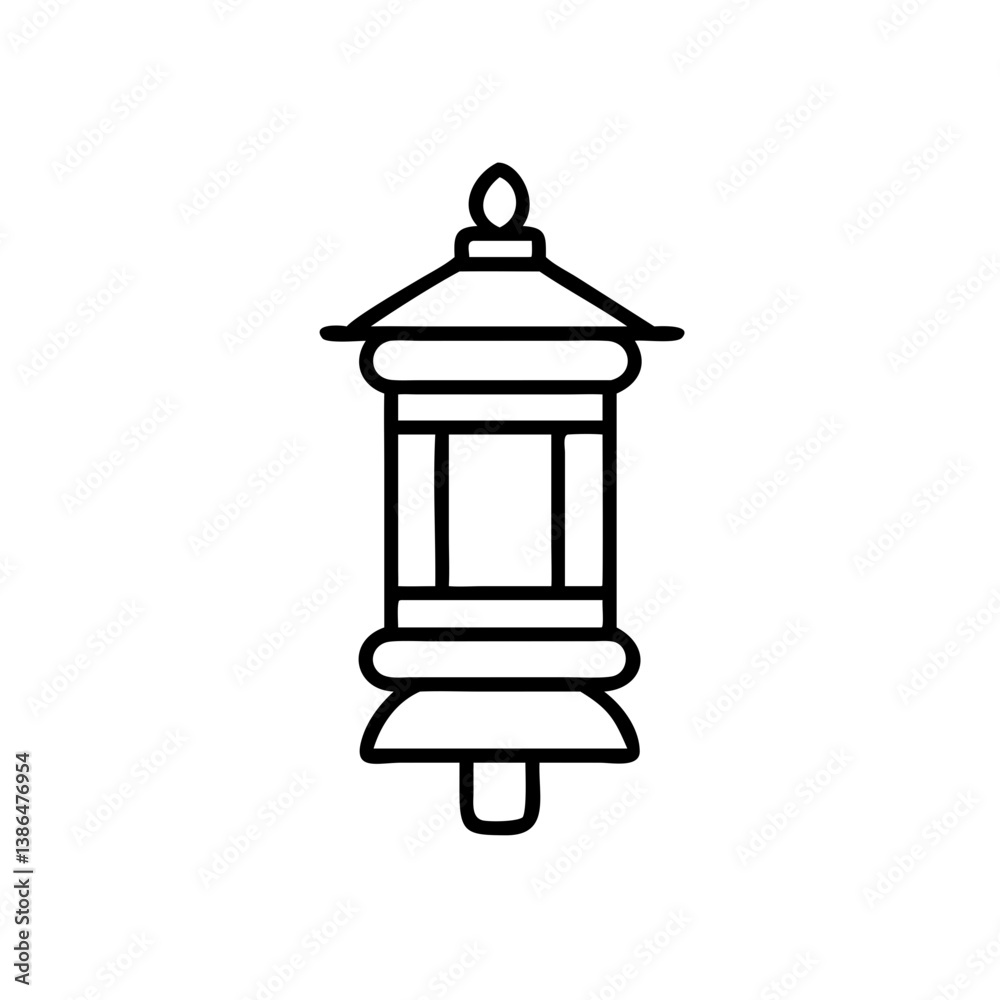 Buddhist prayer wheel in monochrome line style, spiritual icon with copy space Buddhist prayer wheel in monochrome line style, spiritual icon with copy space
