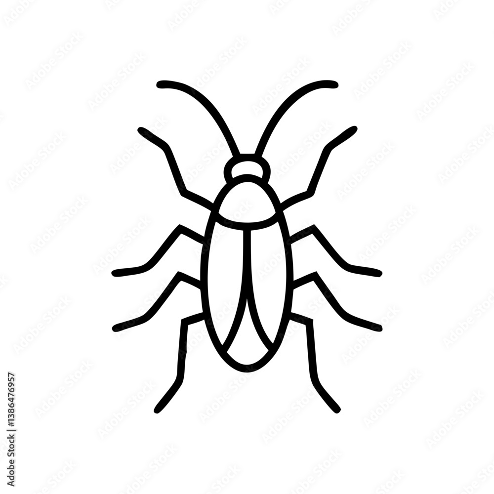 Cockroach crawling on floor in black and white outline style, home pest illustration Cockroach crawling on floor in black and white outline style, home pest illustration
